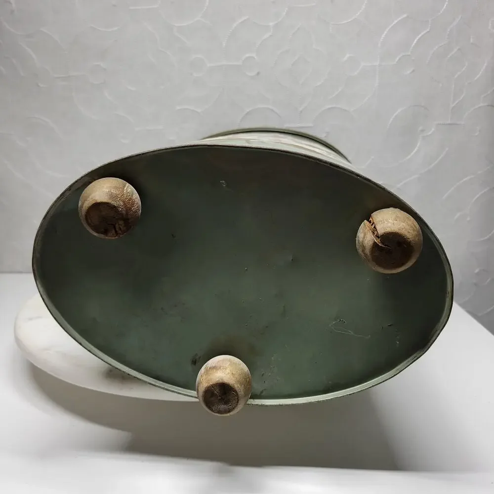 Vintage Plymouth Tole Hand Painted Umbrella Stand Metal Toleware Ball Footed